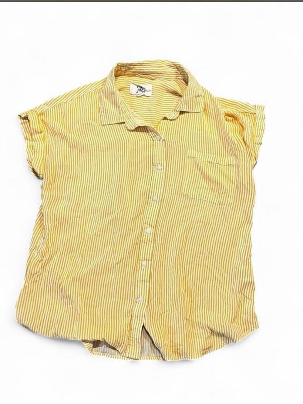 Sunny Yellow Striped Short Sleeve Button Front Shirt